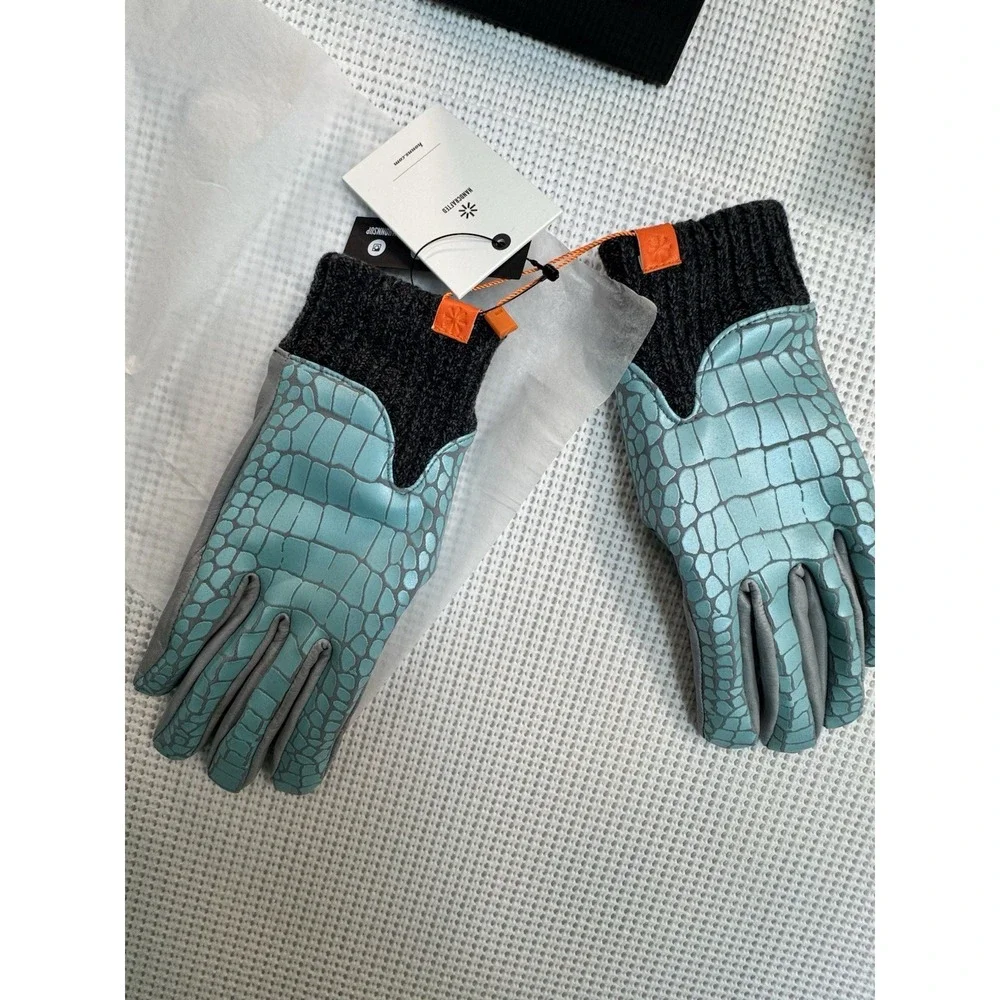 HONNS Maryjane Women Touchscreen Gloves M Peppermint Grey Croc Lambskin Leather